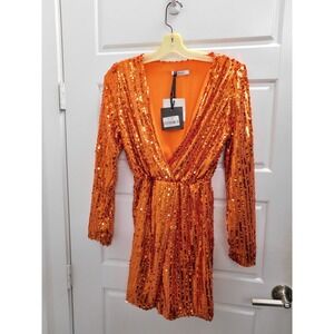 Lumina‎ Orange Sequin Short Dress sz S NWT